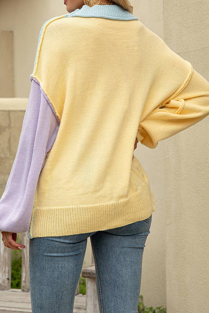 Colorblock Patckwork Knit Pullover Sweater JYYS028