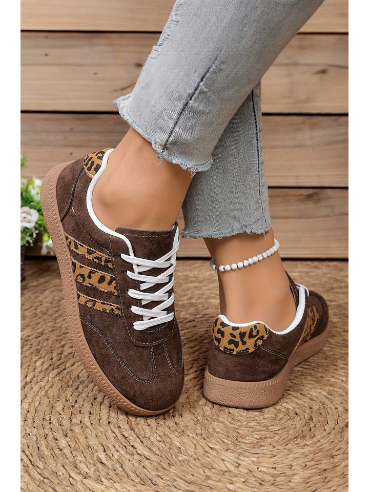 Ldc Lace-Up Leopard Patchwork Detail Faux Suede Shoes