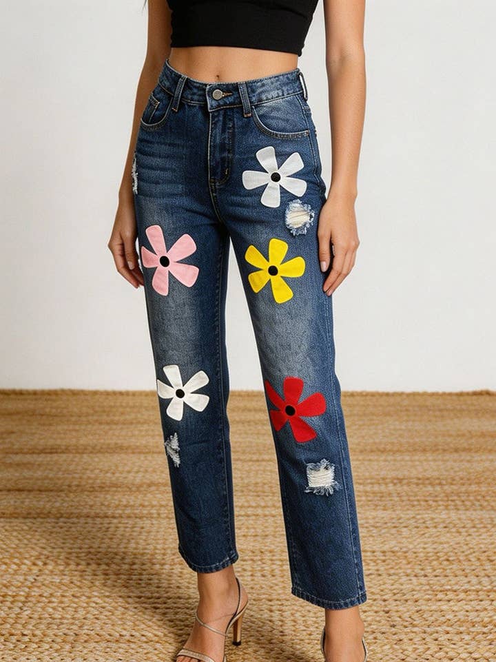 Floral Distressed Casual Pants