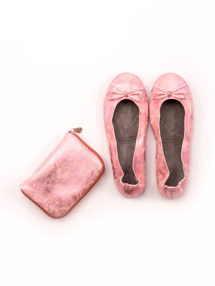 Foldable Ballet Flats Wedding Favor - Metallic Pink