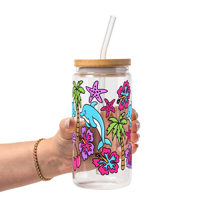 Dolphin Dreams Glass Cup, Mug & Tumbler with Lid and Straw