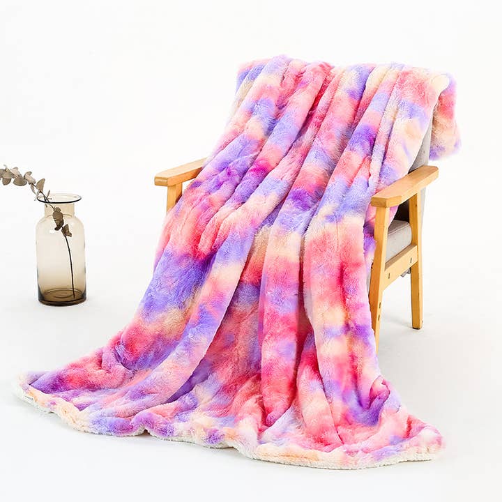 Tie Dye Fluffy Faux Fur Shaggy Soft Sofa Throw Blanket