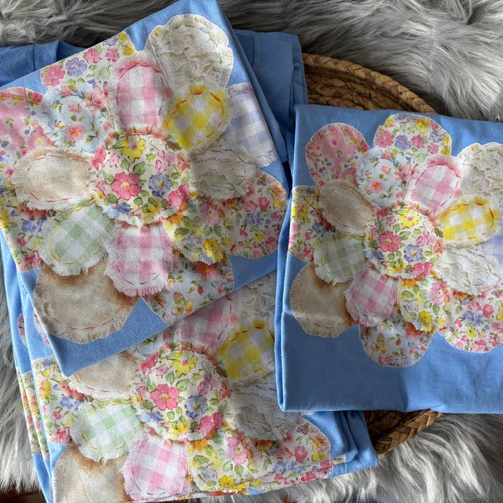 Faux Patchwork Spring Flower Sweatshirts & T-Shirts