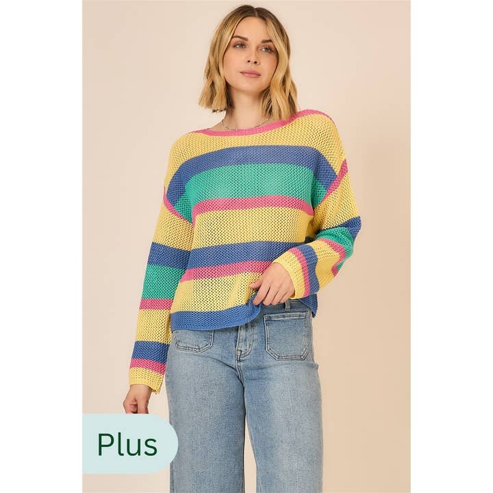 Open Knit Multi Color Pullover Sweater