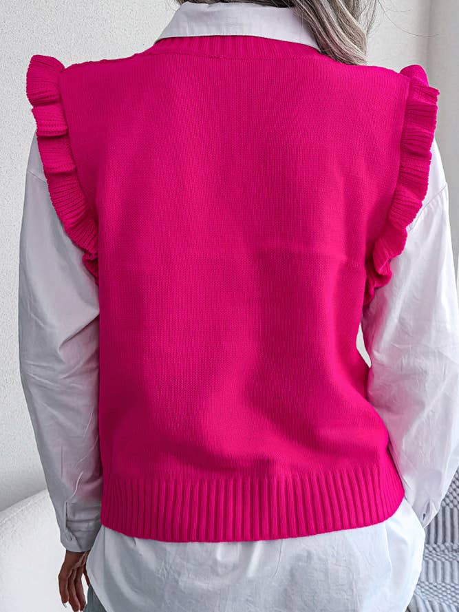 Geometric Knit Ruffles Vest Sweater BJS018