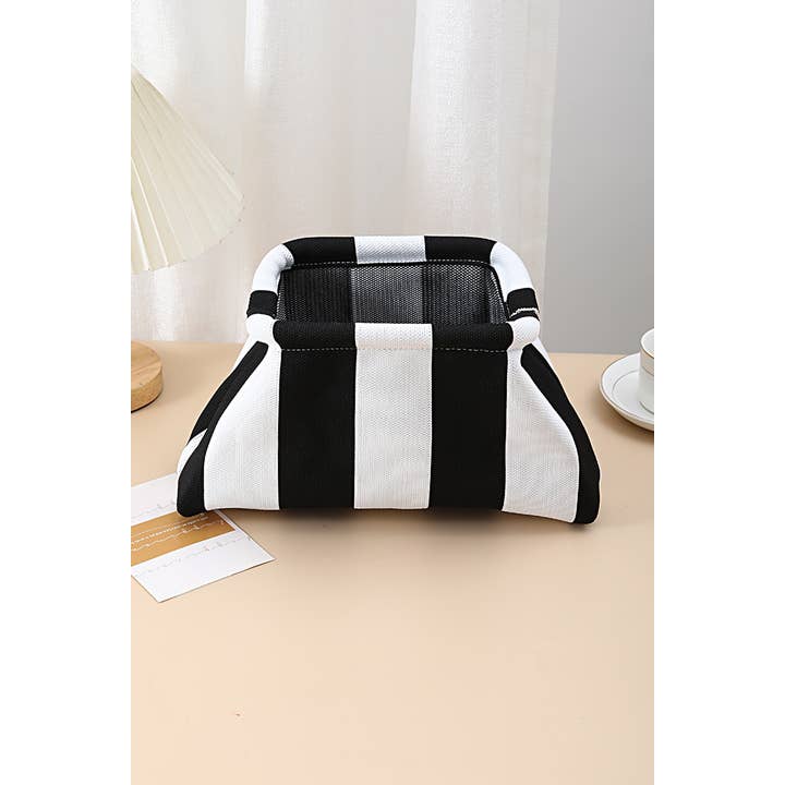Striped Clasp Clutch Makeup Bag