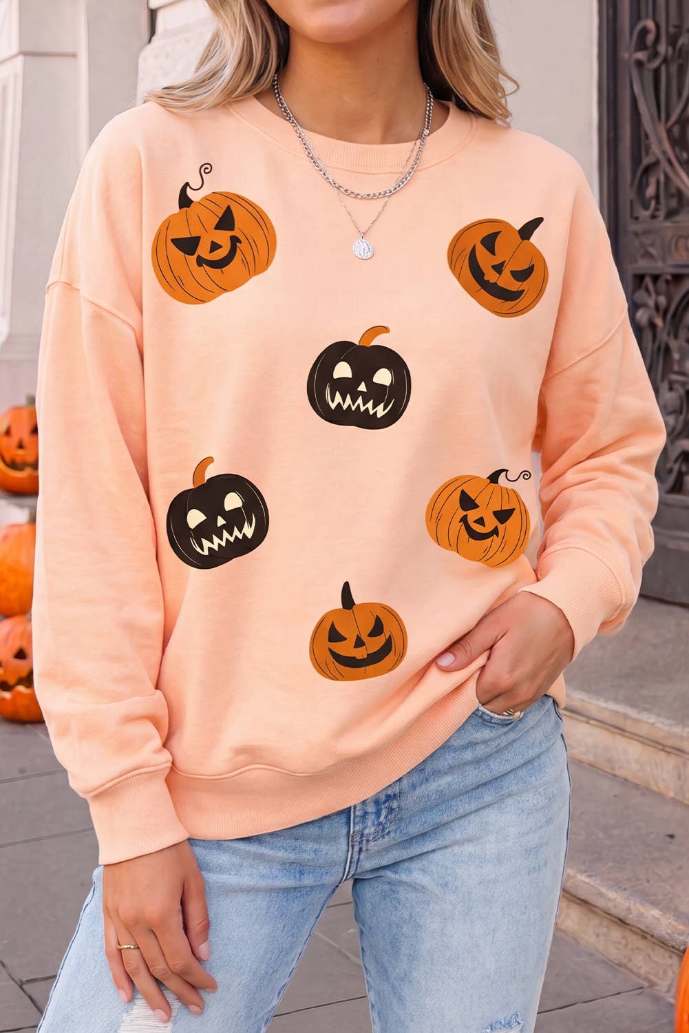 Halloween Pumpkin Graphic Face Sweatshirt | S-Xl