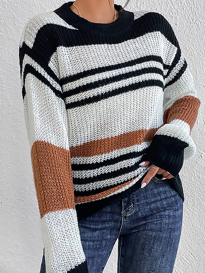 Multicolor Striped Knit Pullover Sweater OYM066