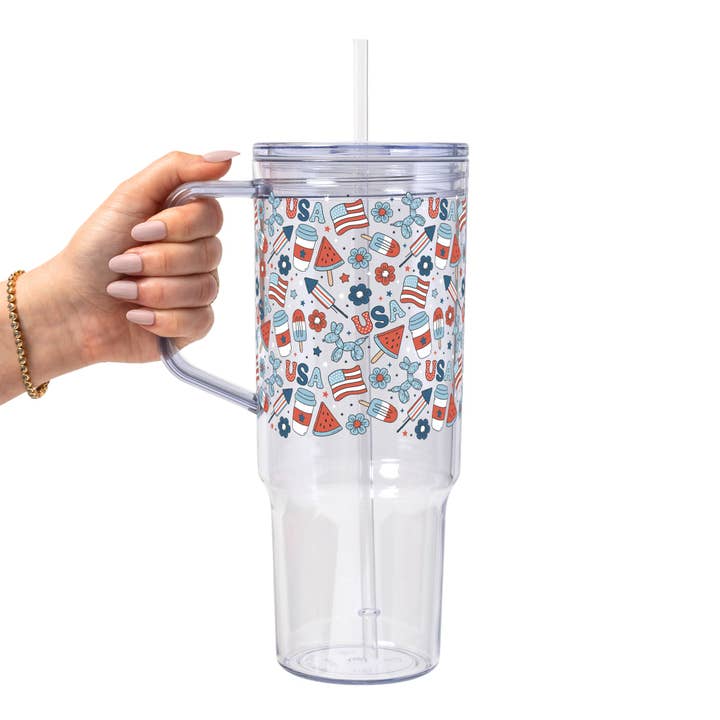 Patriotic Summer Vibes Glass Cup, Mug & Tumbler with Lid and Straw