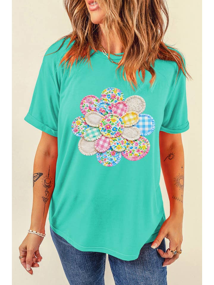 Patchwork Flower Printed Casual T Shirt (S-3XL)