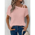 Short Sleeve Color Versatile Off-Shoulder Knit Top AXY048
