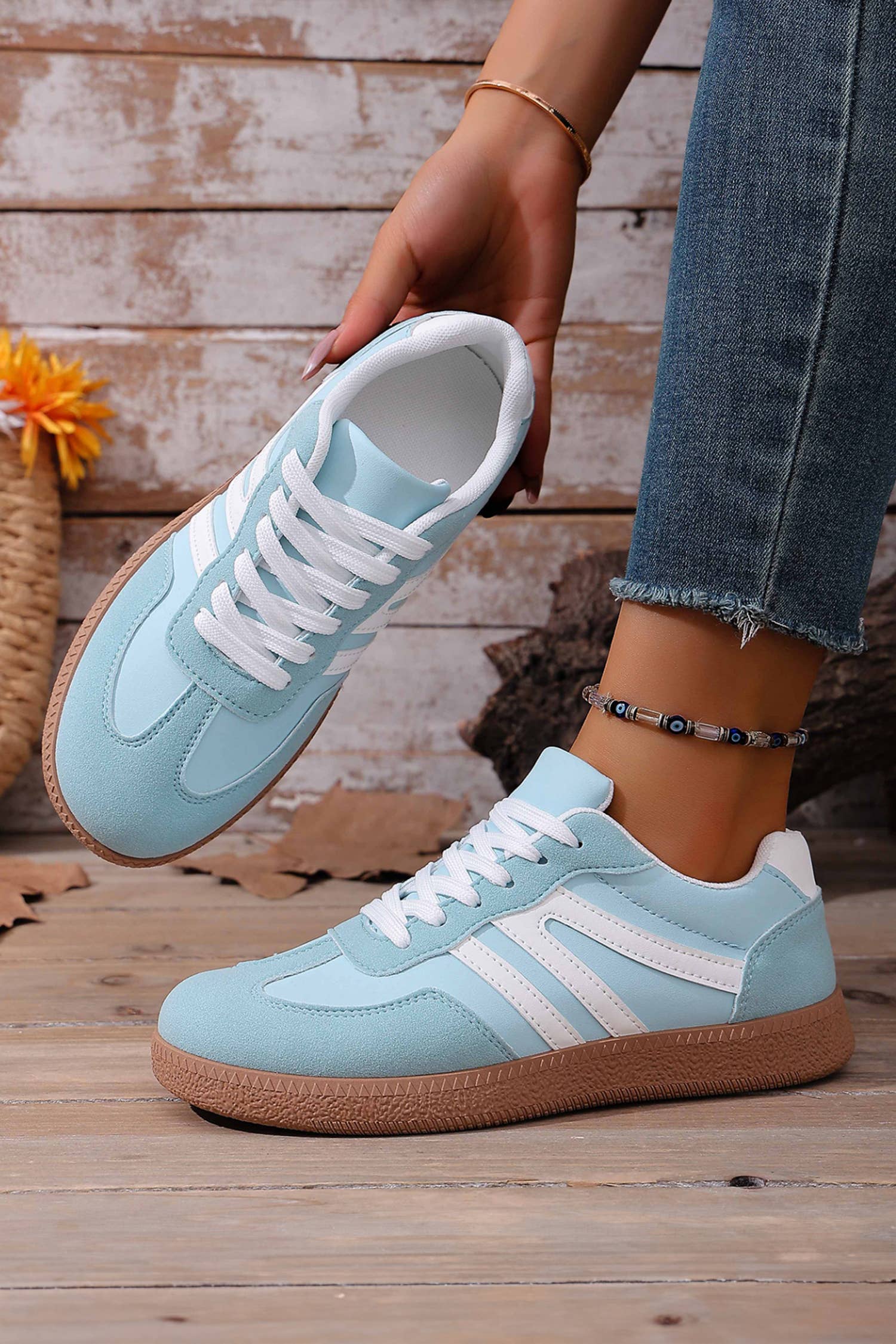 Faux Suede Pu Leather Color Block Patchwork Lace-Up Shoes