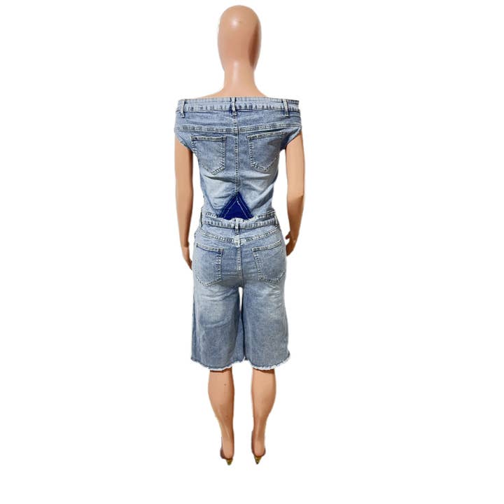 Women Fashion Denim Romper