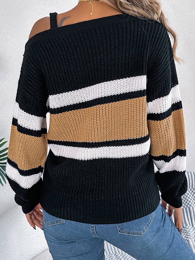 Metal Buckle Color Block Knitting Sweater BJS163