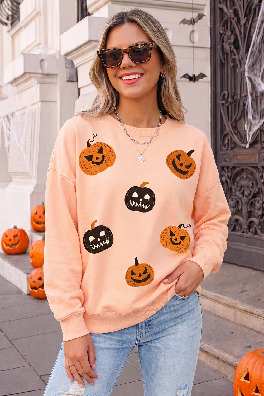 Halloween Pumpkin Graphic Face Sweatshirt | S-Xl