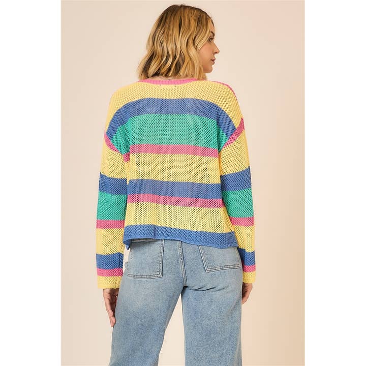 Open Knit Multi Color Pullover Sweater