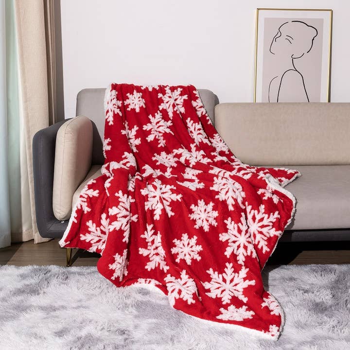 Christmas Snowflake Fluffy Fleece Cozy Sofa Throw Blanket