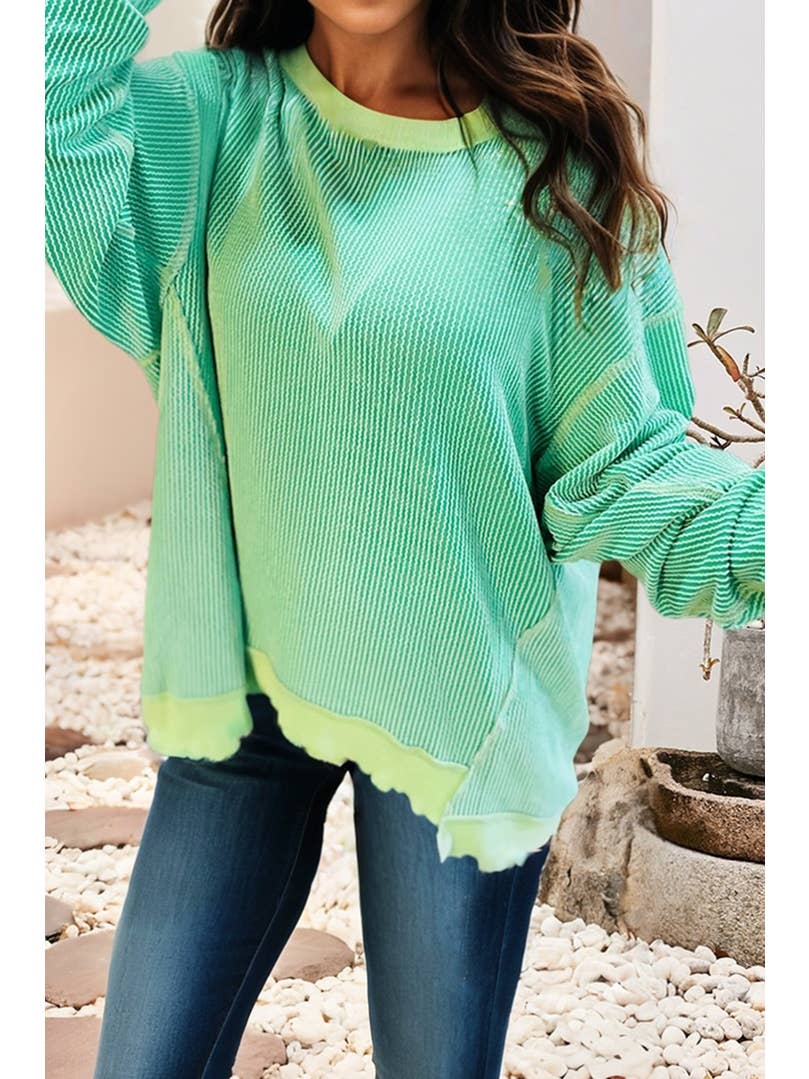 Ldc Twisted Rib Uneven Hem Drop Shoulder Loose Knit Top