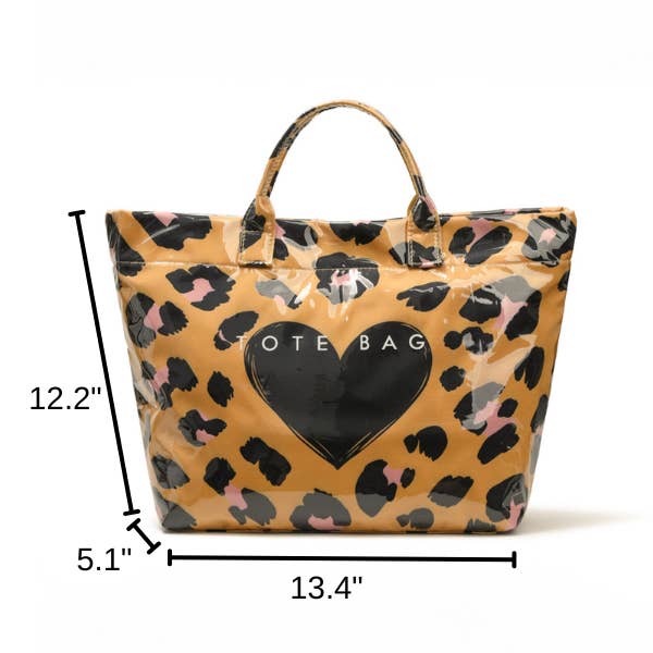 Leopard Print Pvc Tote Bag with Heart Design For All Seasons