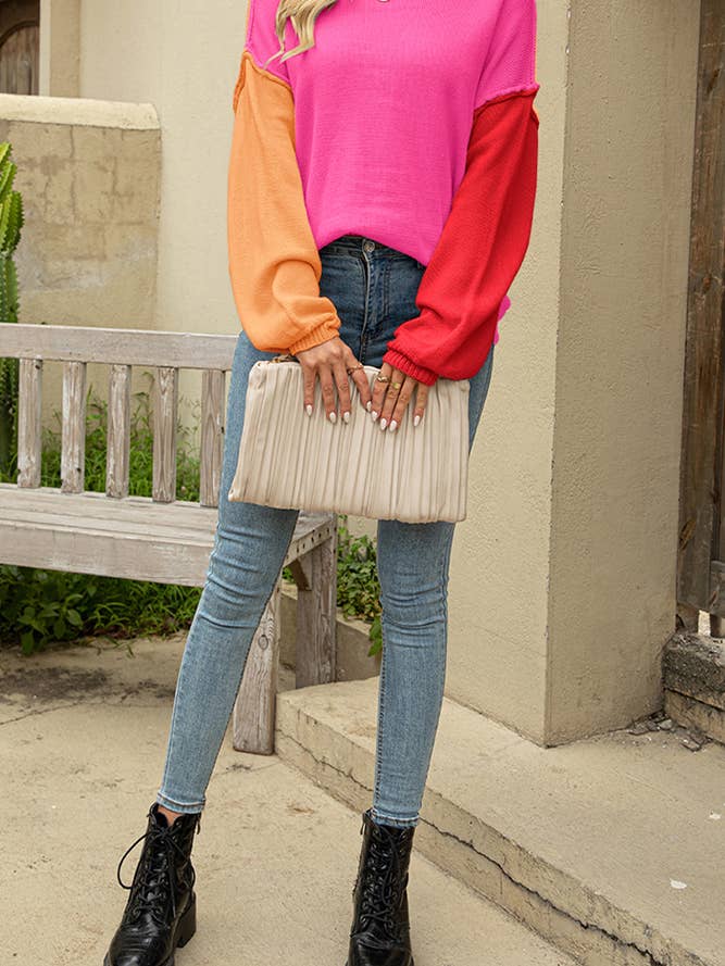 Colorblock Patckwork Knit Pullover Sweater JYYS028