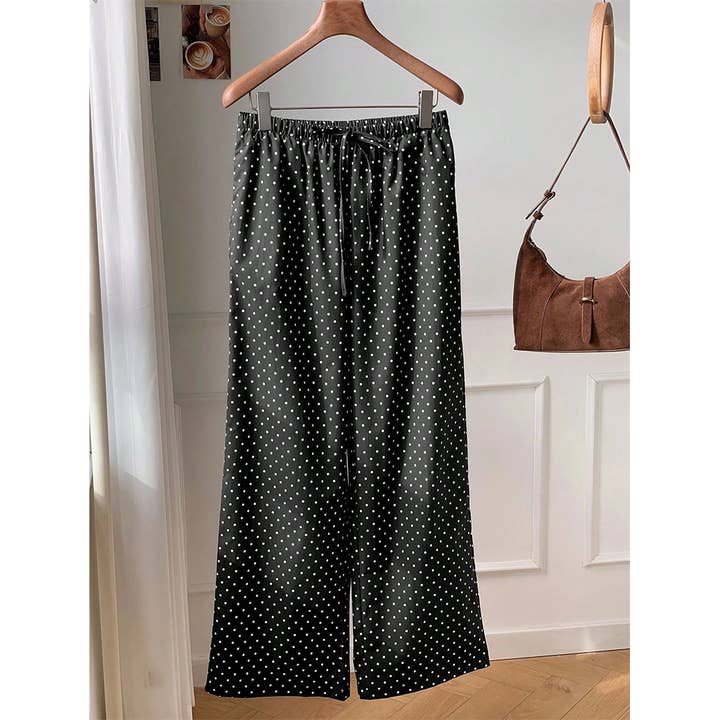 Polka Dot Drawstring Elastic Waist Wide Leg Pants ASJP179