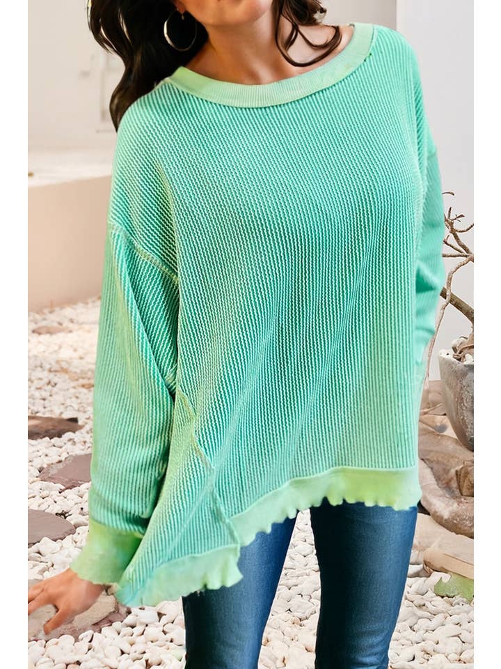 Ldc Twisted Rib Uneven Hem Drop Shoulder Loose Knit Top