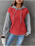 Loose Contrast Textured Pocket Hooded Sweatshirt