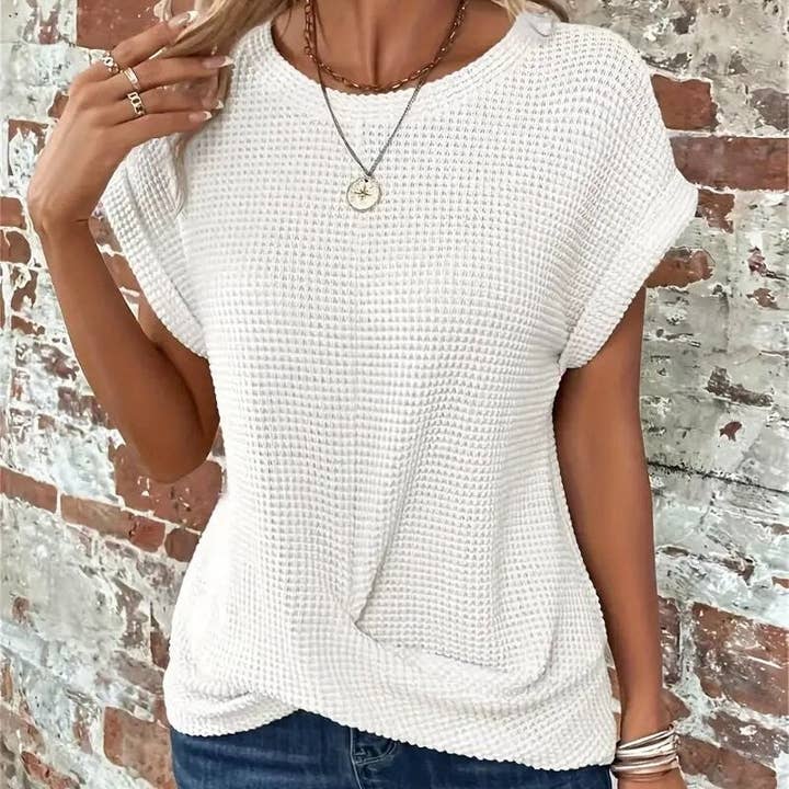 Solid Color Round Neck Twist Short Sleeve T-Shirt
