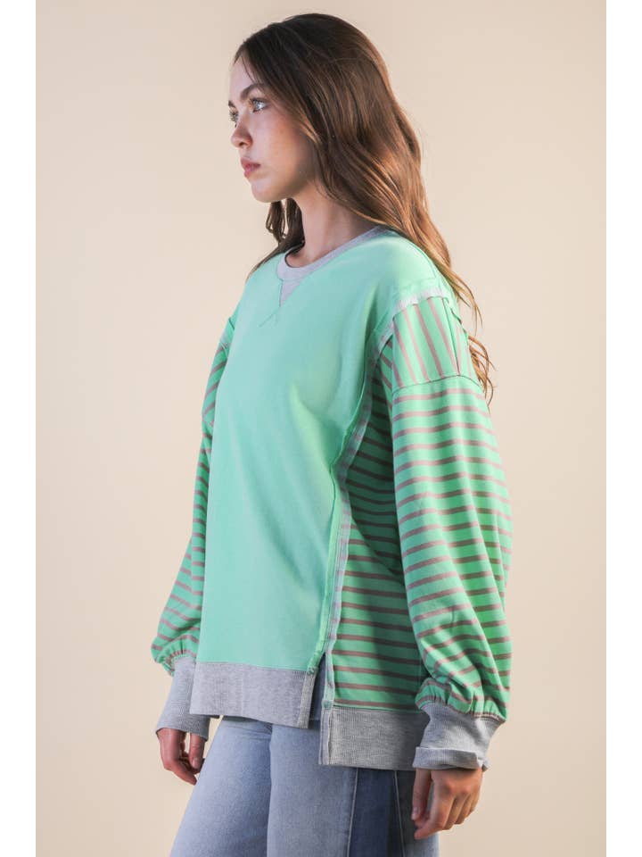 NT12221-Oversized Striped Casual Knit Top