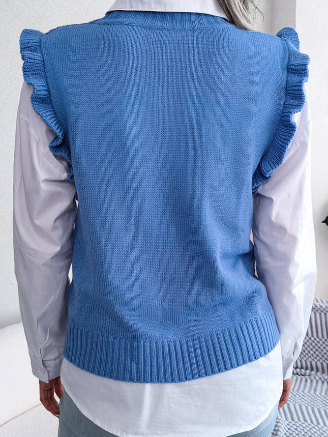 Geometric Knit Ruffles Vest Sweater BJS018