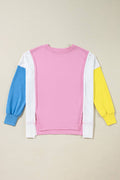 Color Block Exposed Seam Side Slits Sweatshirt