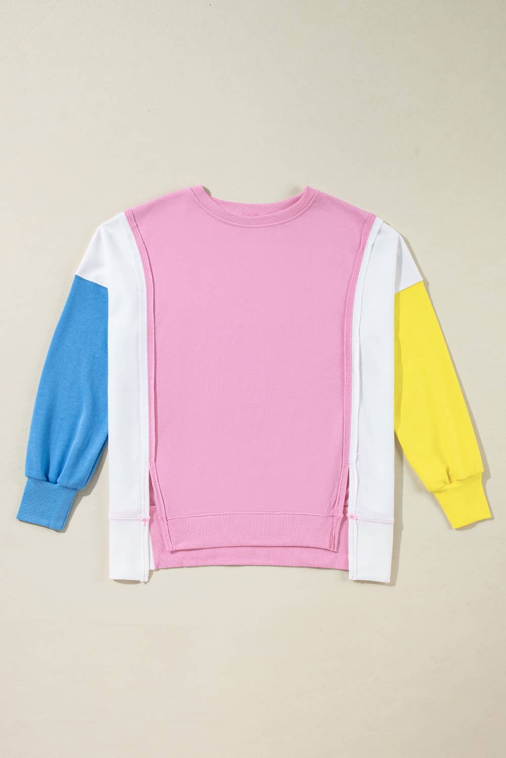 Color Block Exposed Seam Side Slits Sweatshirt