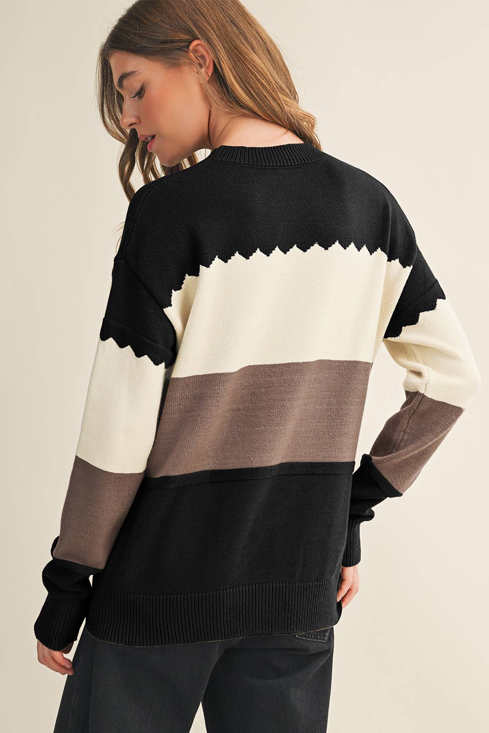 Colorblock Crew Neck Drop Shoulder Sweater | S-Xl