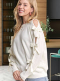 CESW3737 - Slit Bow Tie Sleeve Accent Sweater Top