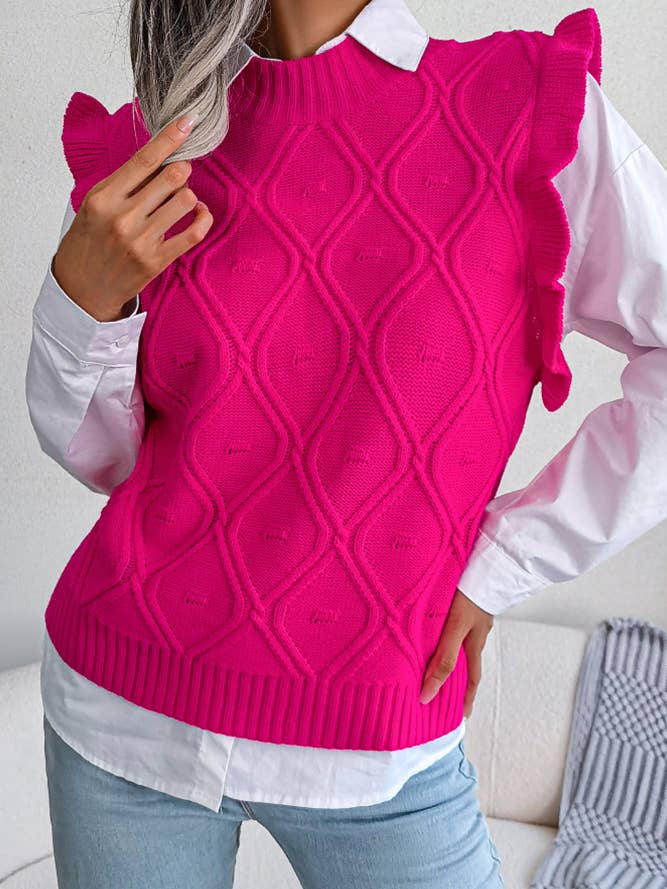 Geometric Knit Ruffles Vest Sweater BJS018