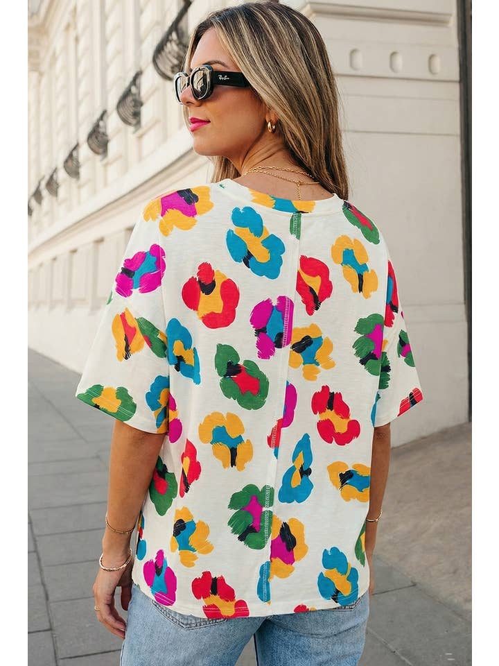 Leopard Drop Shoulder Oversize Tee | S-Xl