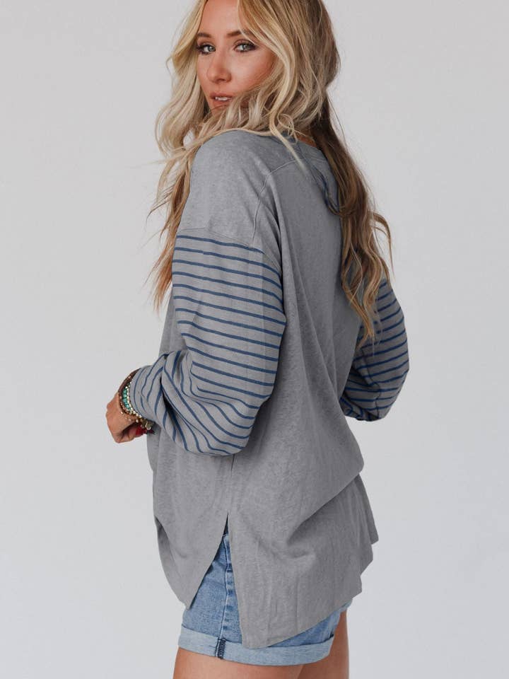 Striped Colorblock Long Sleeve Casual Top For Women