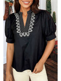 Western Puff Sleeve Contrast Embroidered Detail Blouse