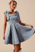 A Line Fit And Flare Diamond Bow Ribbon Denim Dres