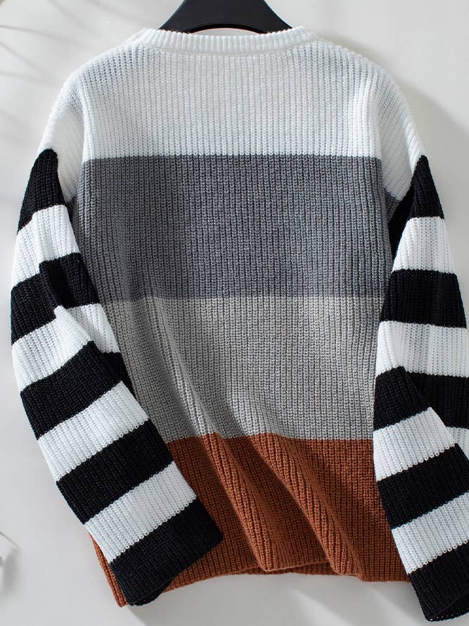 Fall/Winter Colorblock Striped Pullover Knit Sweater MMY202