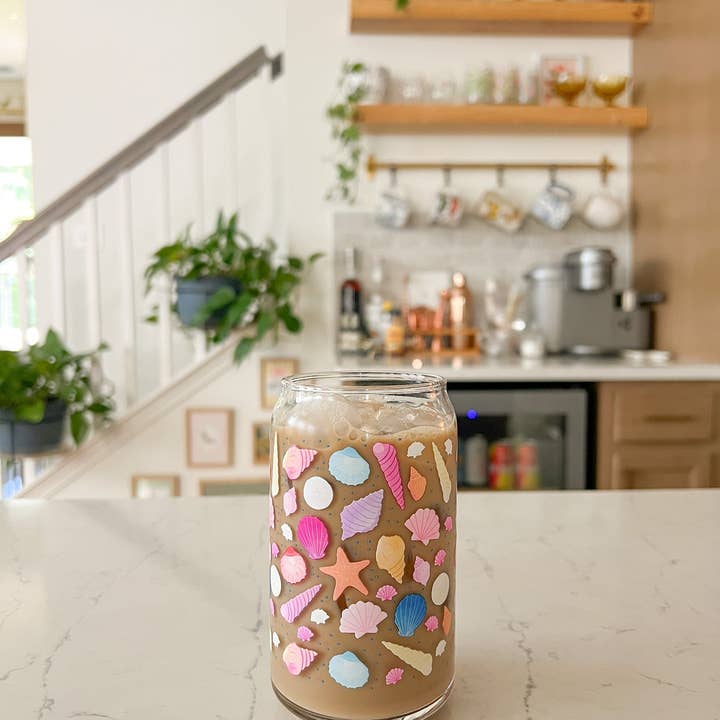 16oz Colorful Seashells Glass