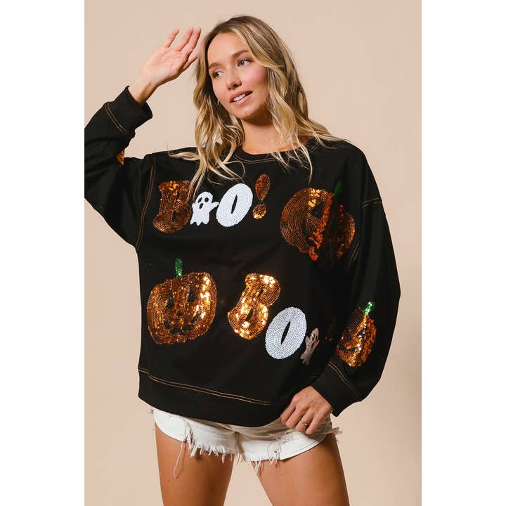 Halloween Theme Sequin Embroideries Pullover