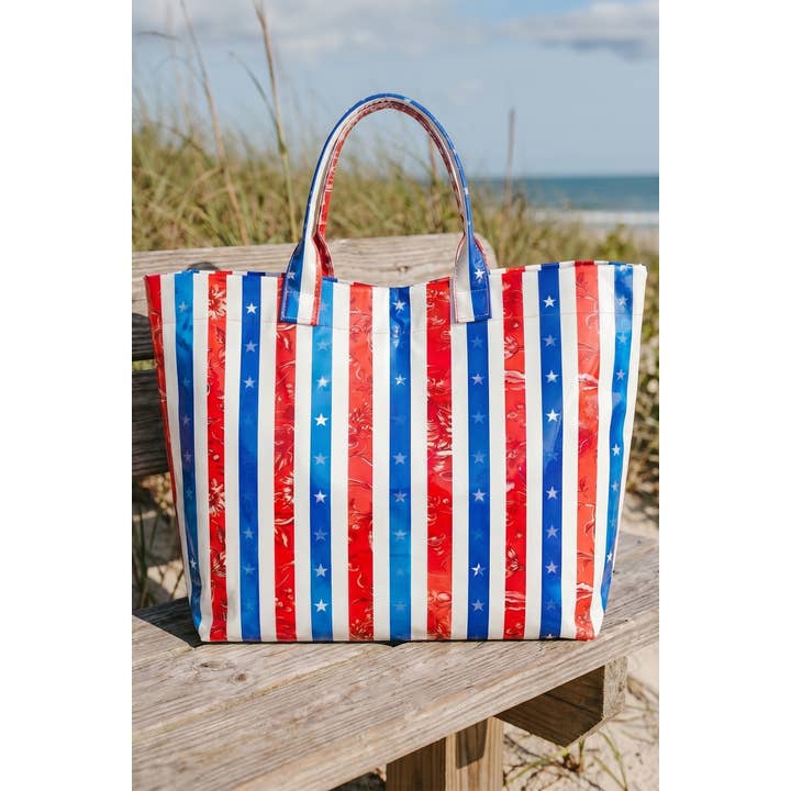 Las Polka Dot USA Flag Cowboy Graphic Vinyl Glossy Tote Bag