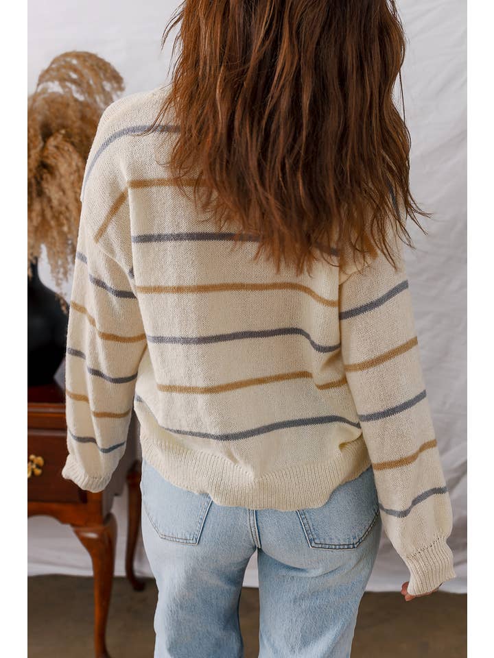 Striped Round Neck Drop Shoulder Sweater | S-Xl