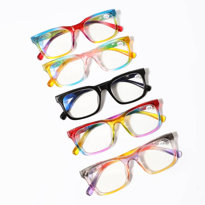 Rainbow Gradient Slim Rectangle Blue Light Reading Glasses