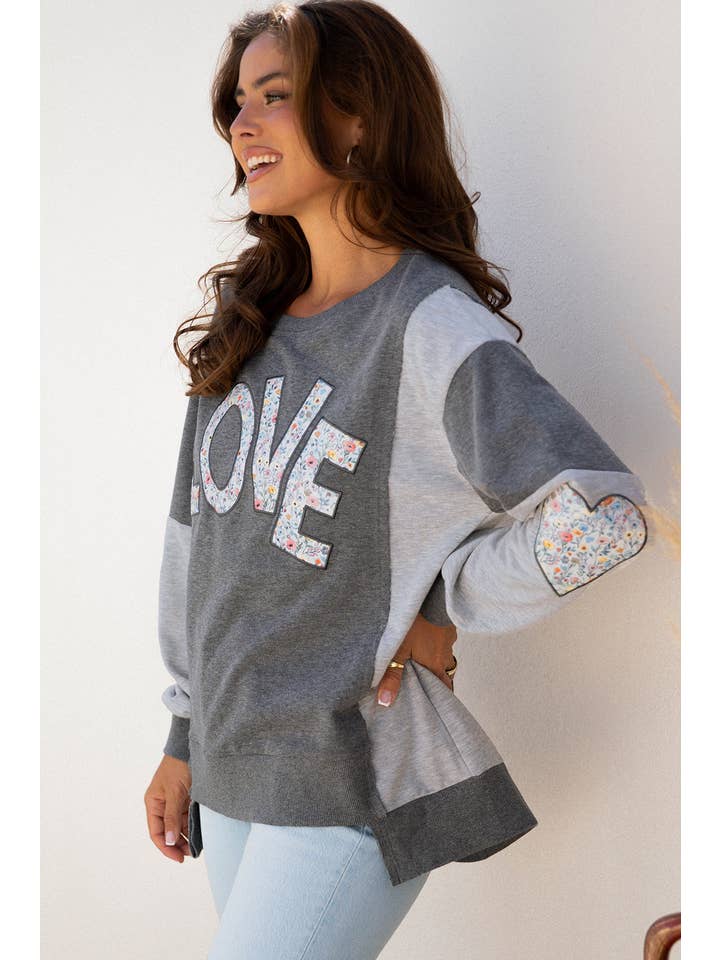 Love Reverse Seam Patchwork Long Sleeve Sweatshirt