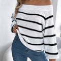 Women Striped Off-Shoulder Puff Sleeve Sweater