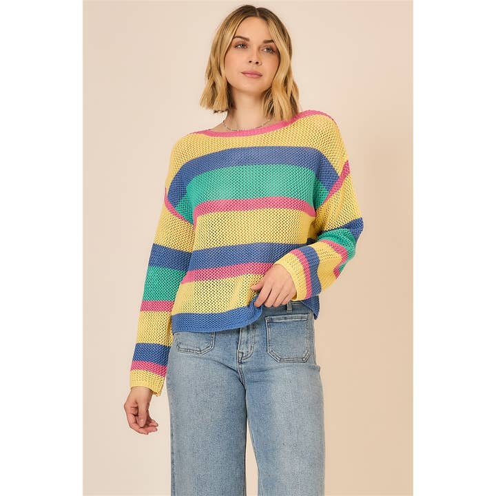 Open Knit Multi Color Pullover Sweater