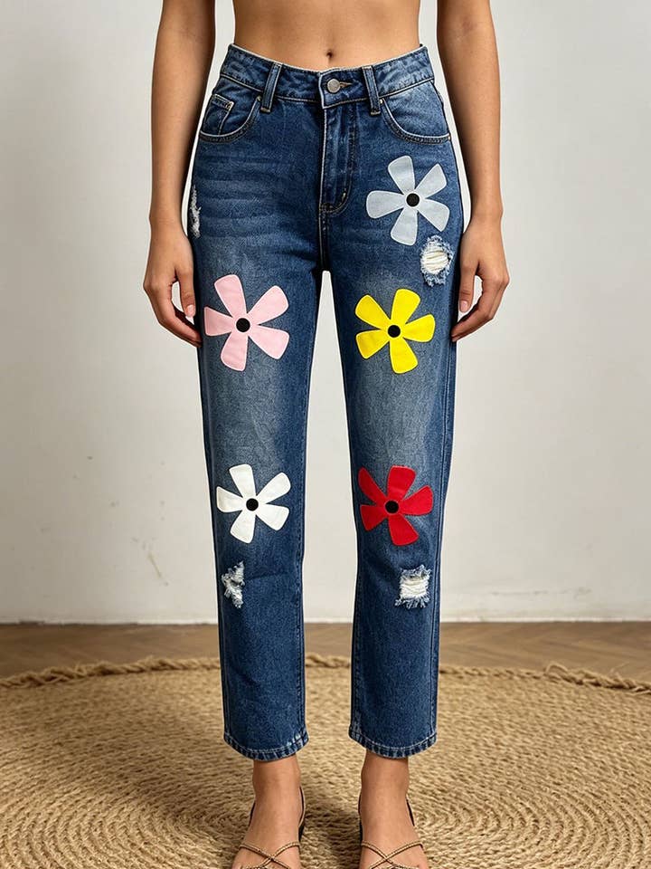 Floral Distressed Casual Pants