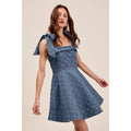 A Line Fit and Flare Diamond Ribbon Denim Dress